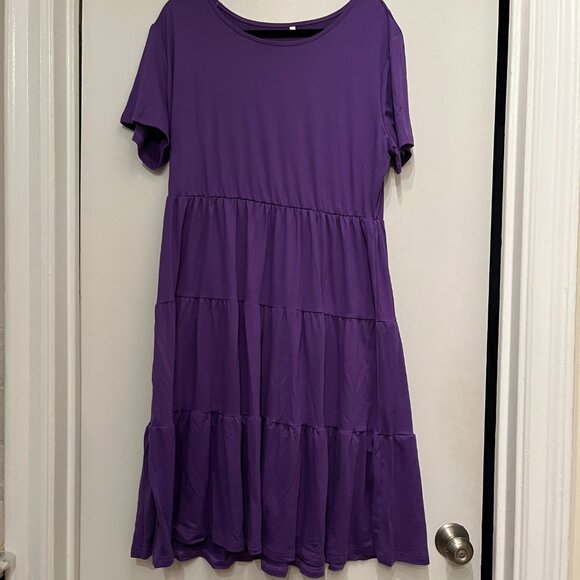 Purple Tiered Short Sleeve Midi‎ Dress (Size Unknown) (2XL) (NEW) - Picture 4 of 16